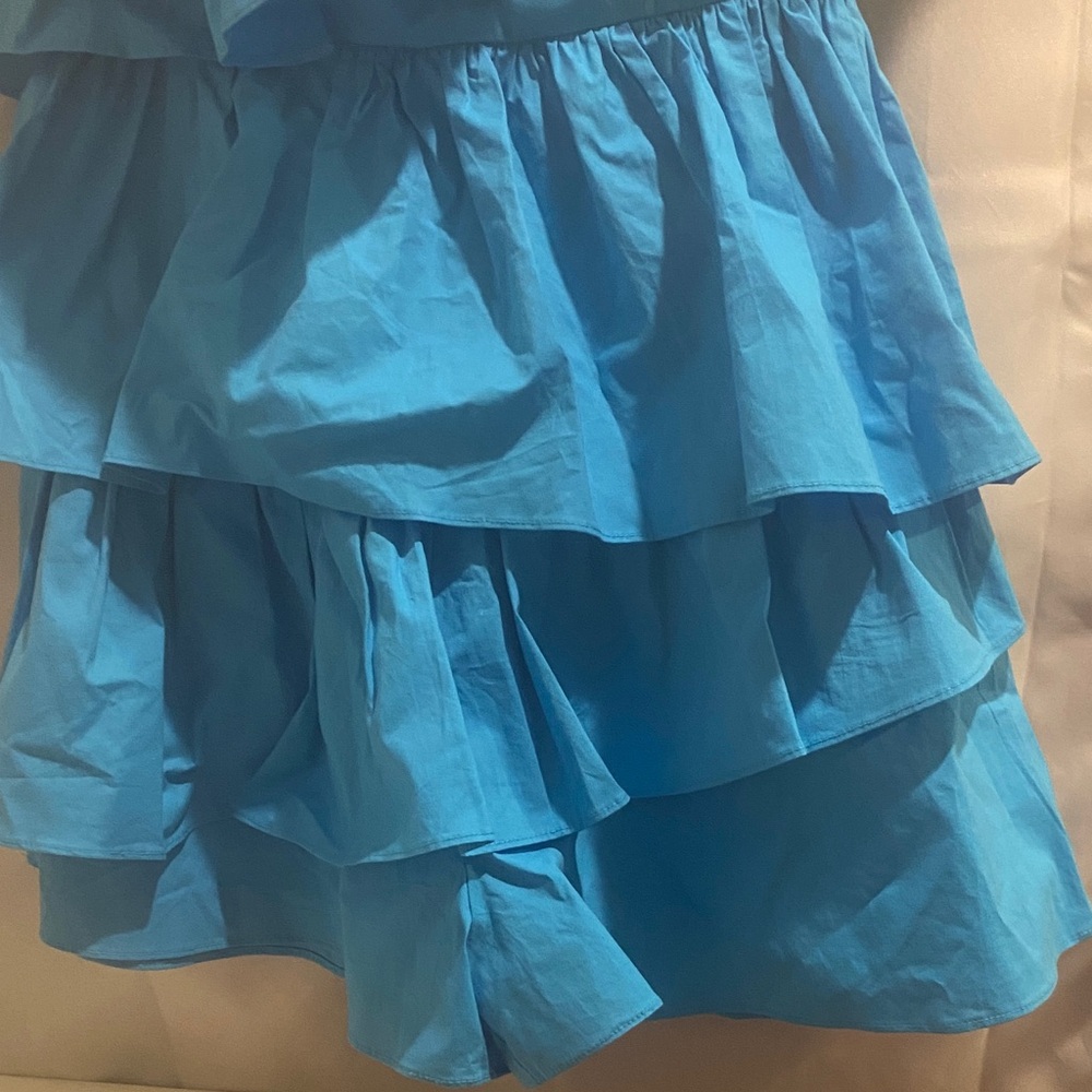 Blue One-Shoulder Ruffle Romper - Picture 3 of 6